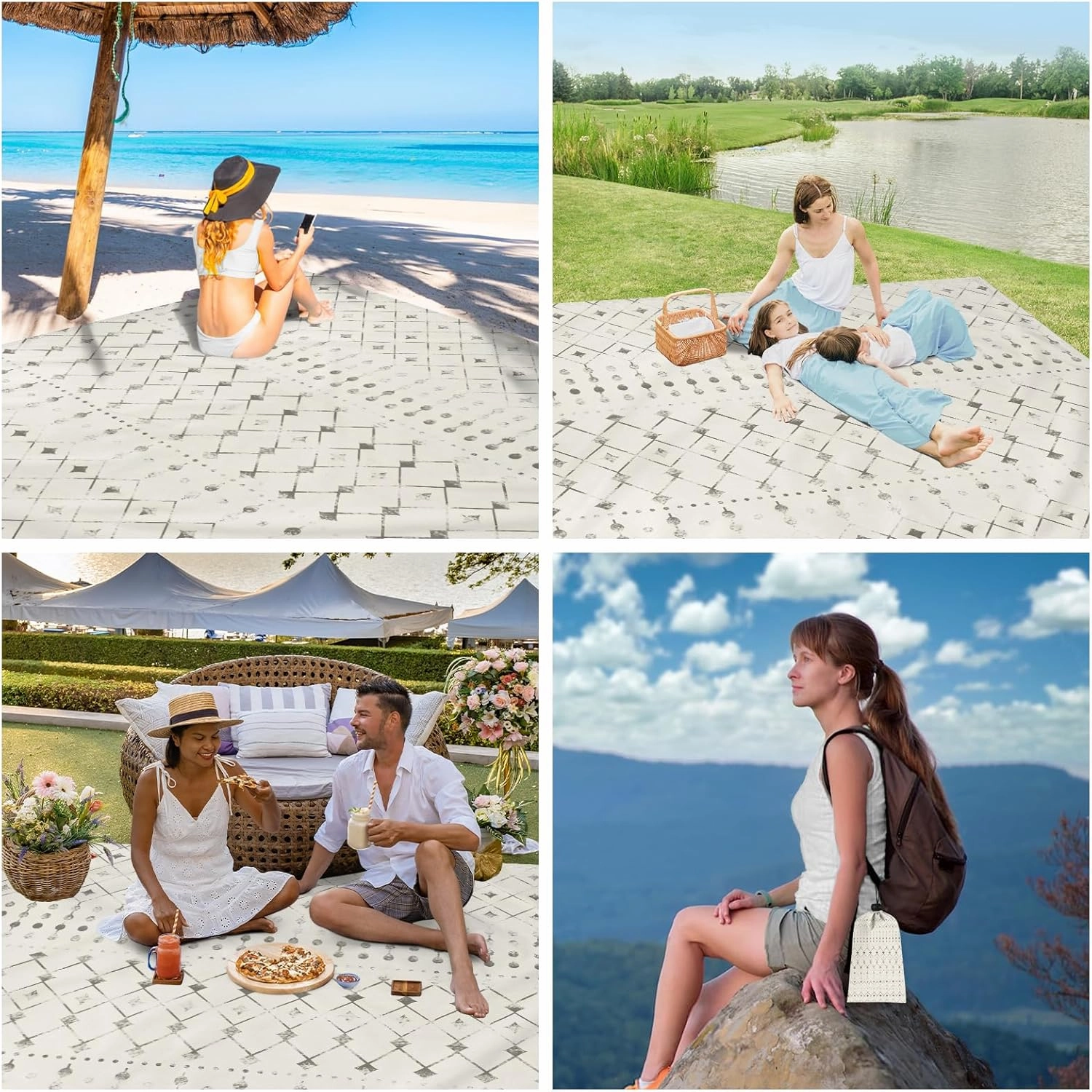Beach Blanket Waterproof Sandproof, 10'X 9' Extra Large Oversized Beach Mat for 2-8 Adult, Quick Drying Lightweight & Durable Polyester Picnic Blanket for Outdoor, Travel, Camping, Hiking-Moroccan