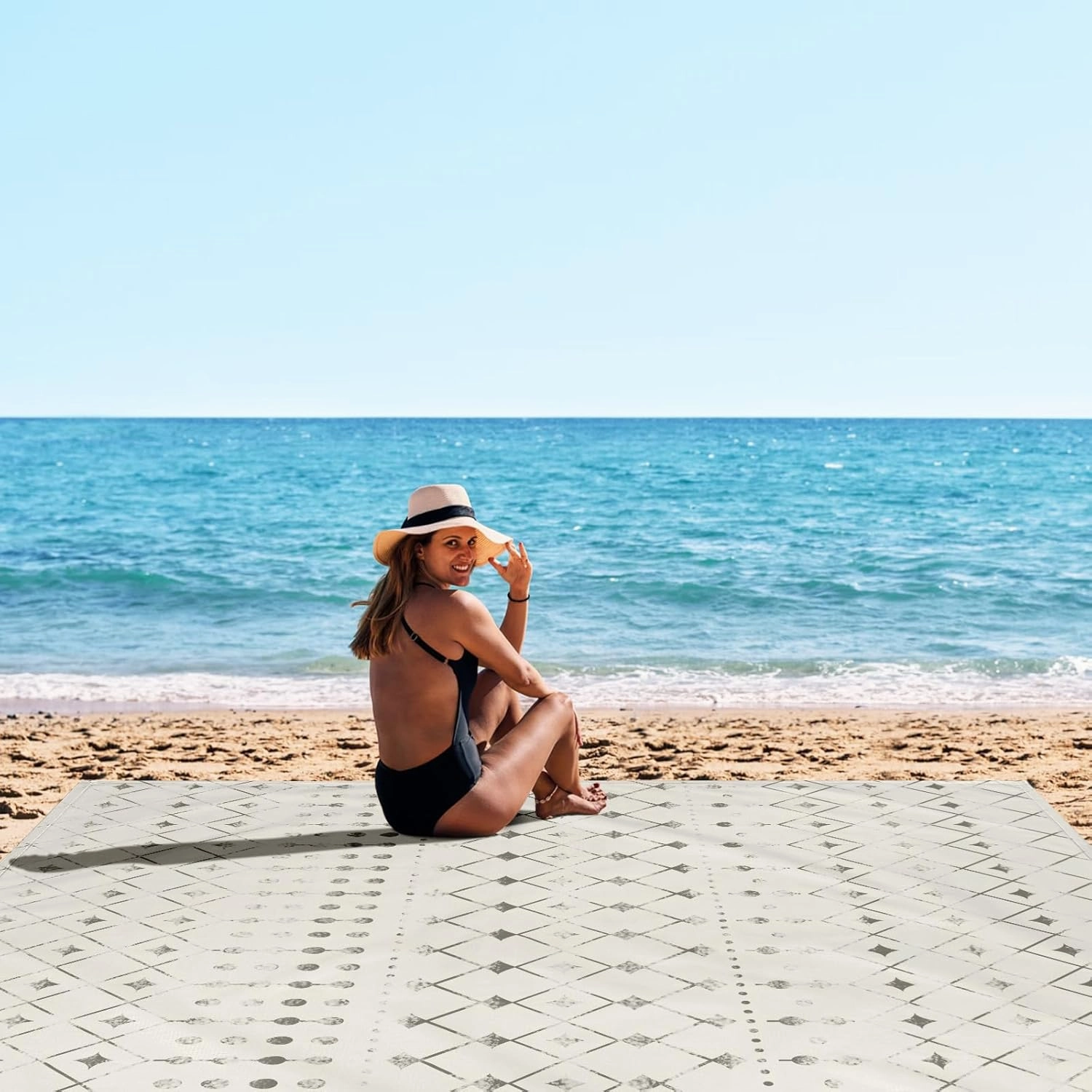 Beach Blanket Waterproof Sandproof, 10'X 9' Extra Large Oversized Beach Mat for 2-8 Adult, Quick Drying Lightweight & Durable Polyester Picnic Blanket for Outdoor, Travel, Camping, Hiking-Moroccan