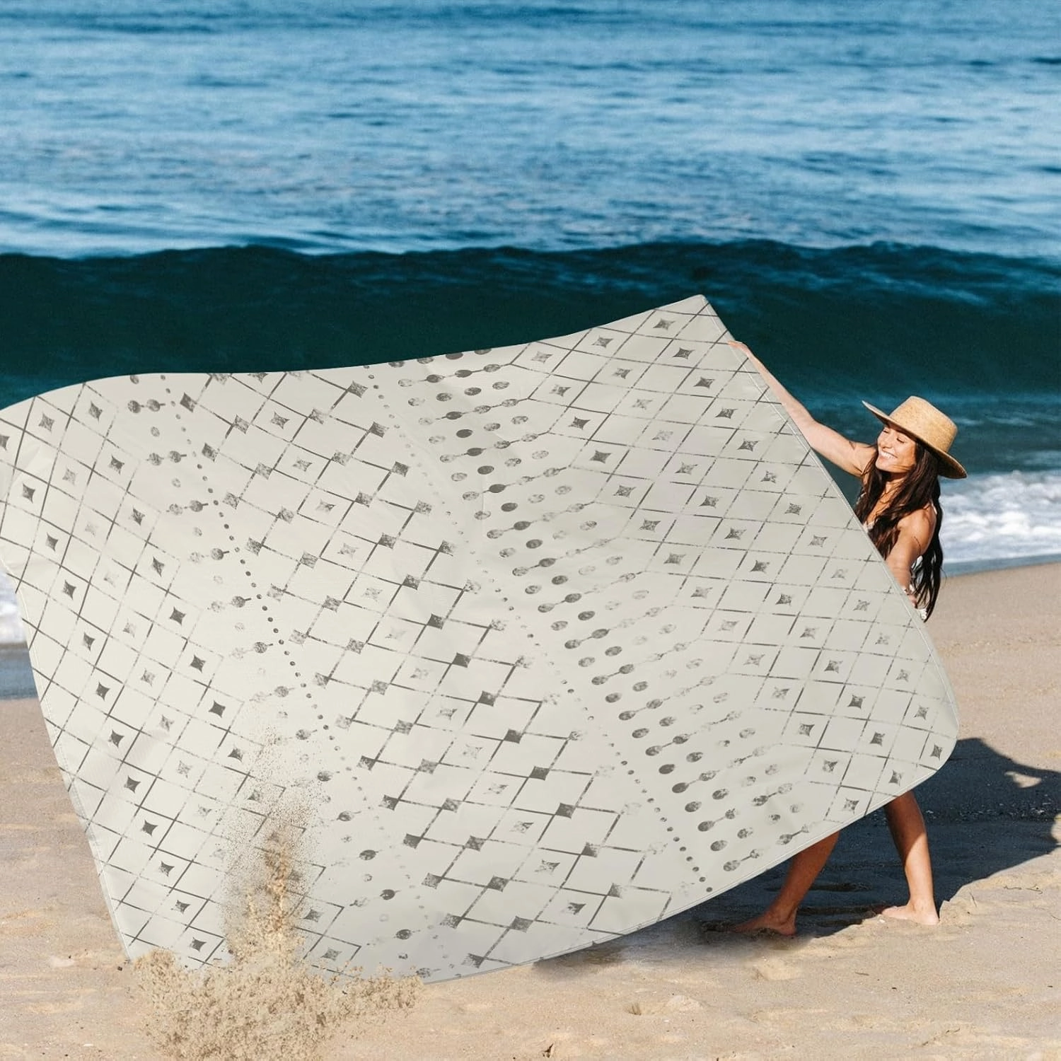 Beach Blanket Waterproof Sandproof, 10'X 9' Extra Large Oversized Beach Mat for 2-8 Adult, Quick Drying Lightweight & Durable Polyester Picnic Blanket for Outdoor, Travel, Camping, Hiking-Moroccan