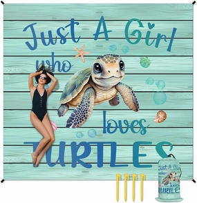 Beach Blanket Waterproof Sandproof - Turtle Picnic Blanket - 110”x118” Beach Mats with Sand Pockets - Lightweight Outdoor Blanket for Camping & Travel - Polyester Sand Free Mat with Portable Mesh Bag