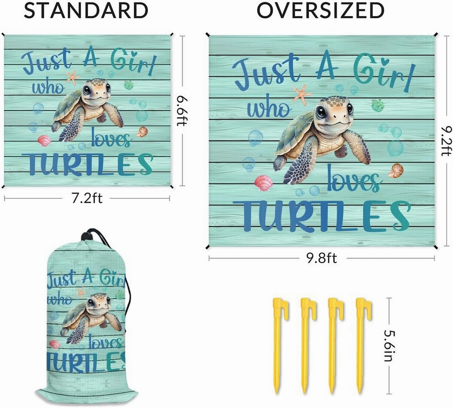 Beach Blanket Waterproof Sandproof - Turtle Picnic Blanket - 110”x118” Beach Mats with Sand Pockets - Lightweight Outdoor Blanket for Camping & Travel - Polyester Sand Free Mat with Portable Mesh Bag