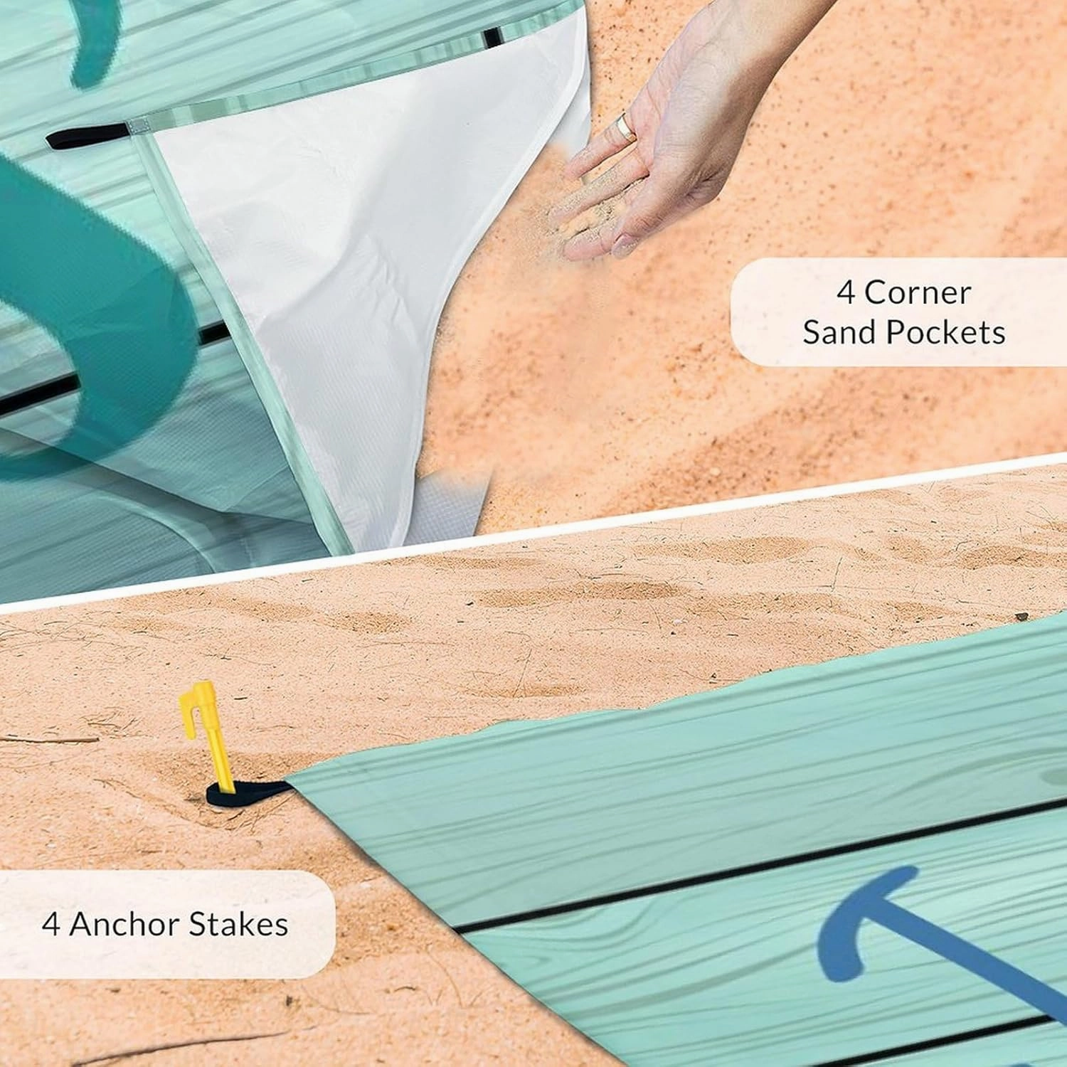 Beach Blanket Waterproof Sandproof - Turtle Picnic Blanket - 110”x118” Beach Mats with Sand Pockets - Lightweight Outdoor Blanket for Camping & Travel - Polyester Sand Free Mat with Portable Mesh Bag