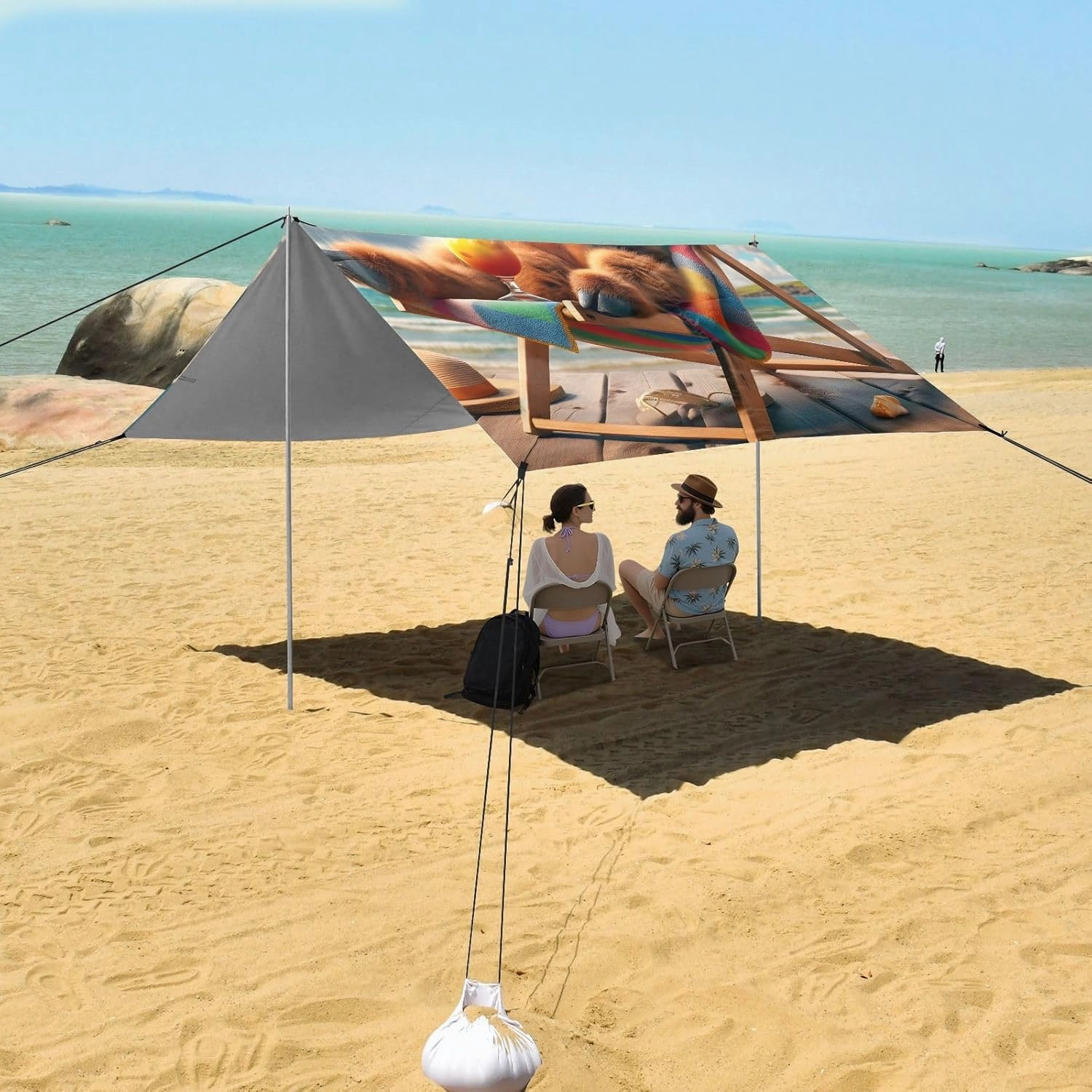 Beach Canopy Tent Outdoor Patio Shade Cute 9.2 × 10.5 FT Cute Highland Cow Holiday Portable Camping Shelter Outside Windproof with Poles Sandbags Easy