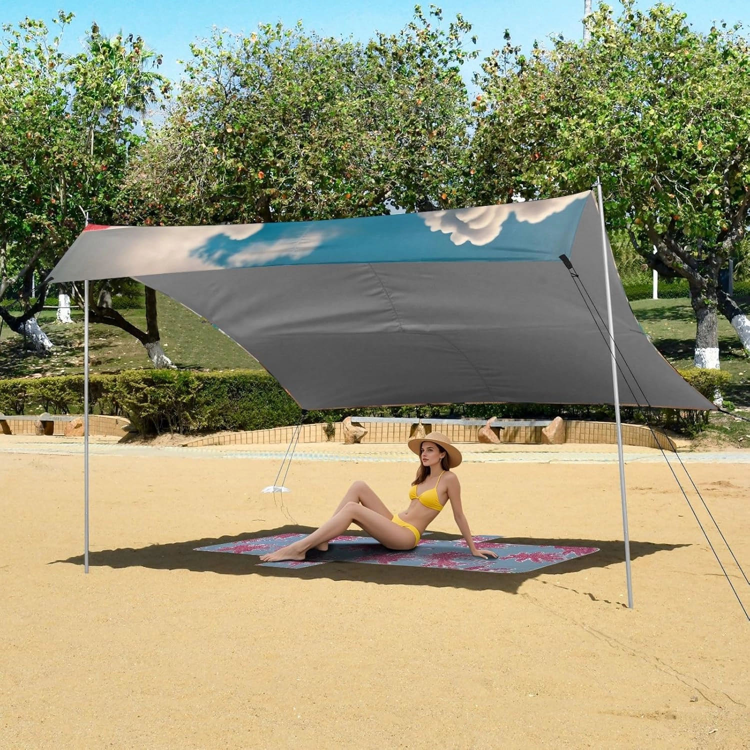 Beach Canopy Tent Outdoor Patio Shade Cute 9.2 × 10.5 FT Cute Highland Cow Holiday Portable Camping Shelter Outside Windproof with Poles Sandbags Easy