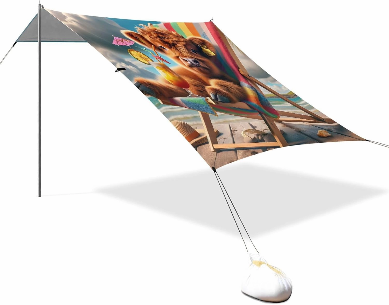 Beach Canopy Tent Outdoor Patio Shade Cute 9.2 × 10.5 FT Cute Highland Cow Holiday Portable Camping Shelter Outside Windproof with Poles Sandbags Easy