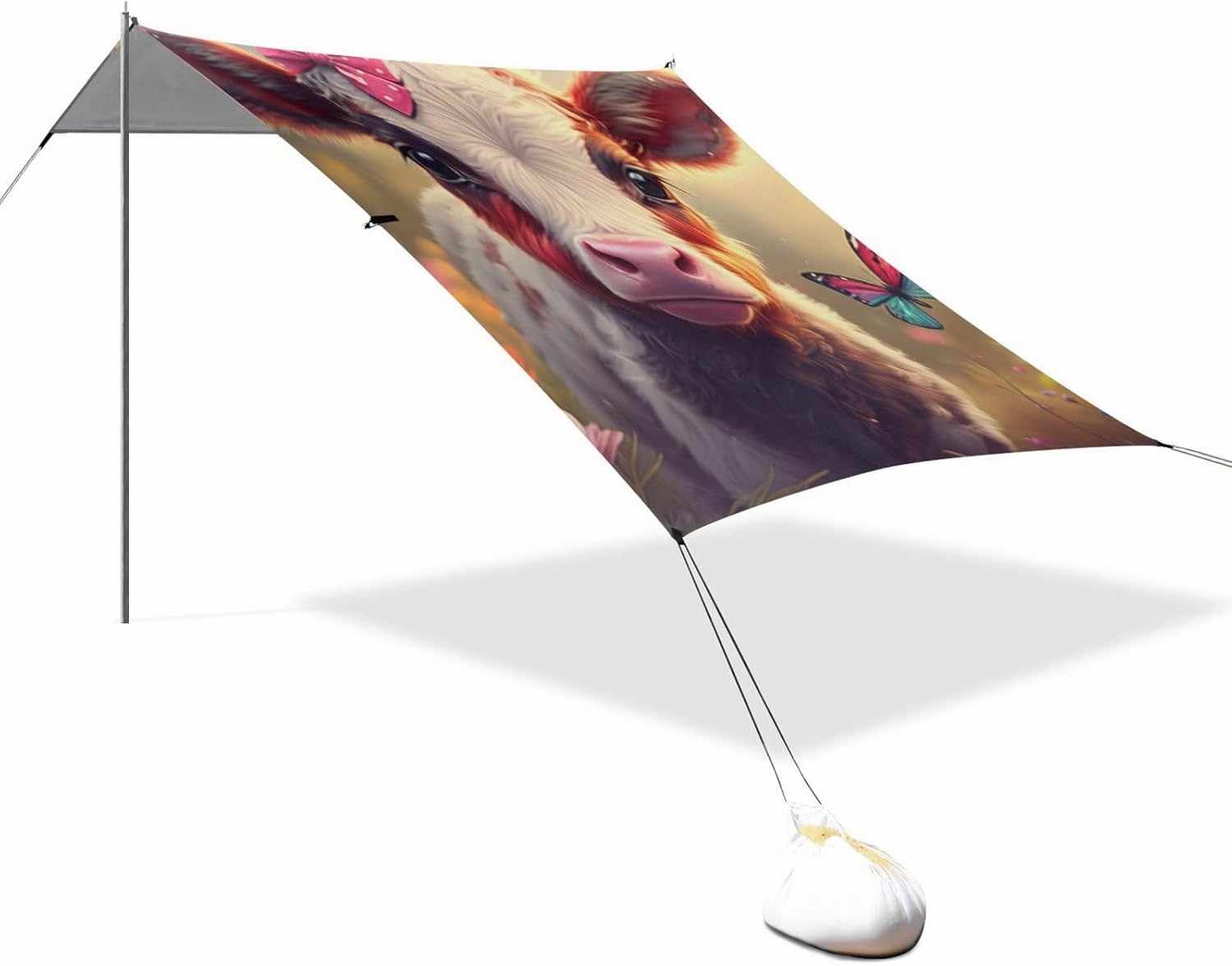 Beach Canopy Tent Sun Shade Outdoor Patio 9.2 × 10.5 FT Decorative Sand Camping Sun Shelter Cute Calf Bow Farm Vibrant Canopies with Sandbags Anchor