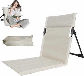 Beach Lounge Chair, Reclining Beach Mat with Backrest, Folding Oxford cloth Beach Mat Lounge Chair, Portable Beach Lounge Chair with Carry Bag for Camping, Fishing, Portable Beach Lounger, Beige