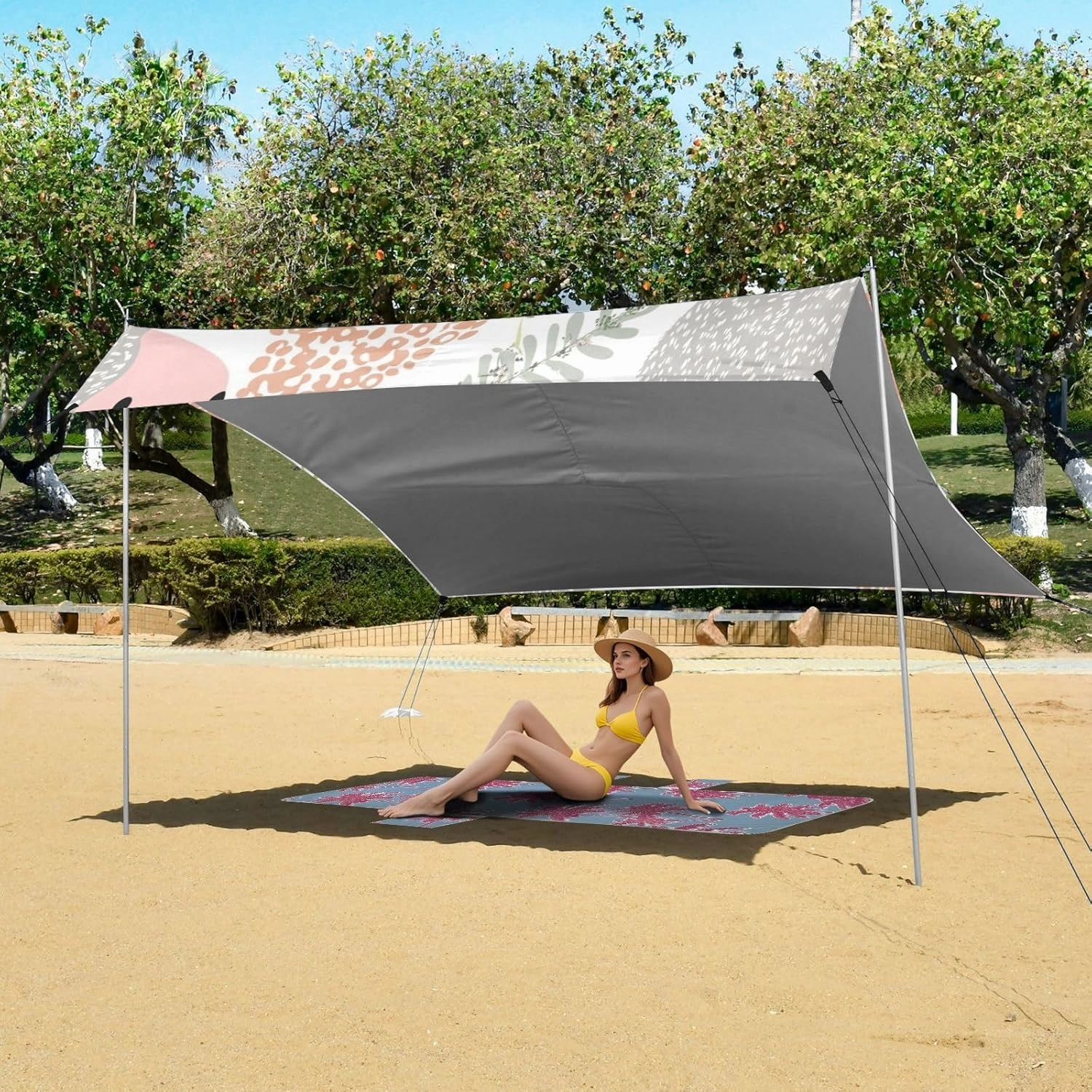 Beach Tent Canopy Outdoor Sun Shade Patio 9.2 × 10.5 FT Funny Camping Sun Shelter Cute Hedgehogs Soft Colors Sunshade with Anchor Poles Easy up