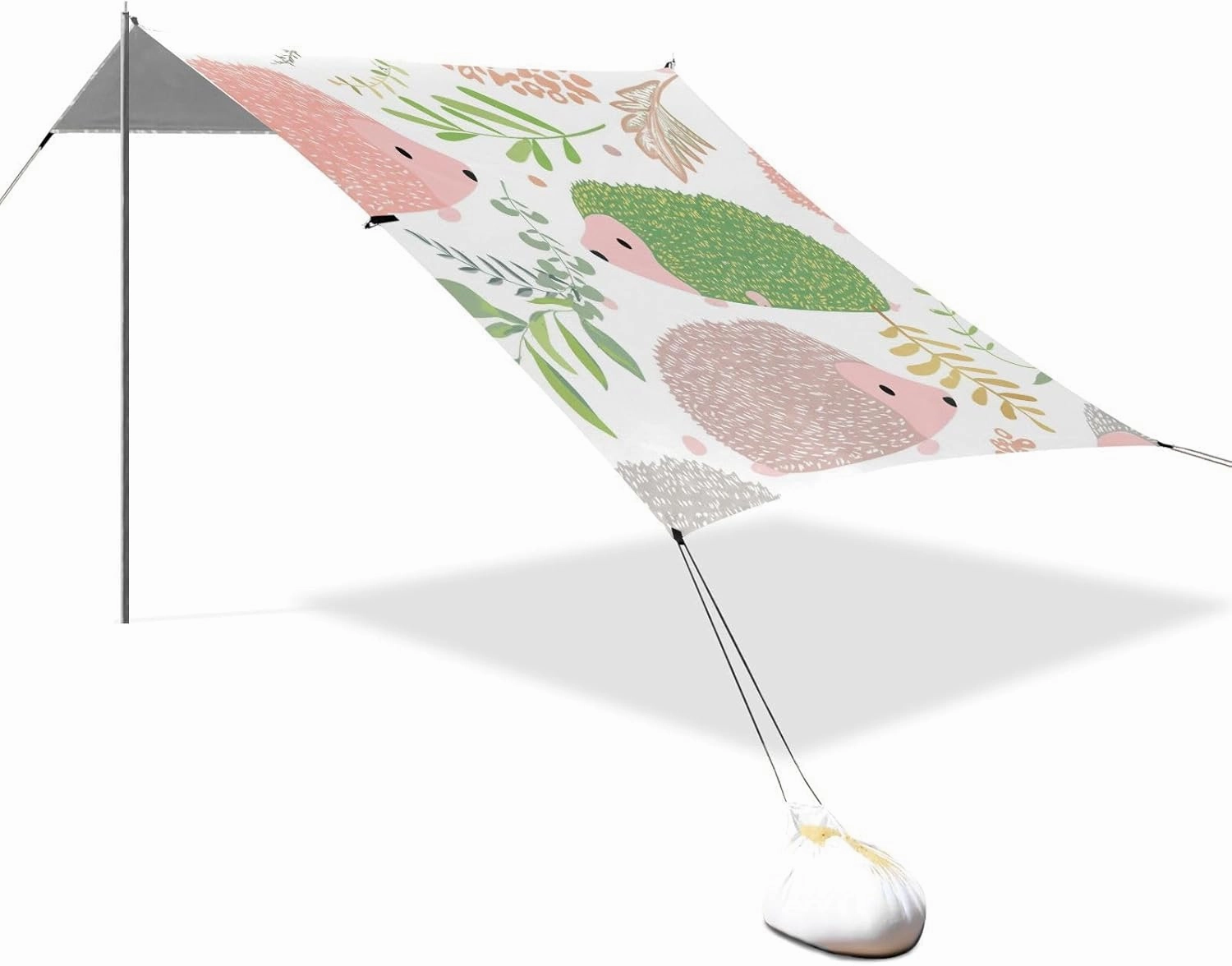 Beach Tent Canopy Outdoor Sun Shade Patio 9.2 × 10.5 FT Funny Camping Sun Shelter Cute Hedgehogs Soft Colors Sunshade with Anchor Poles Easy up