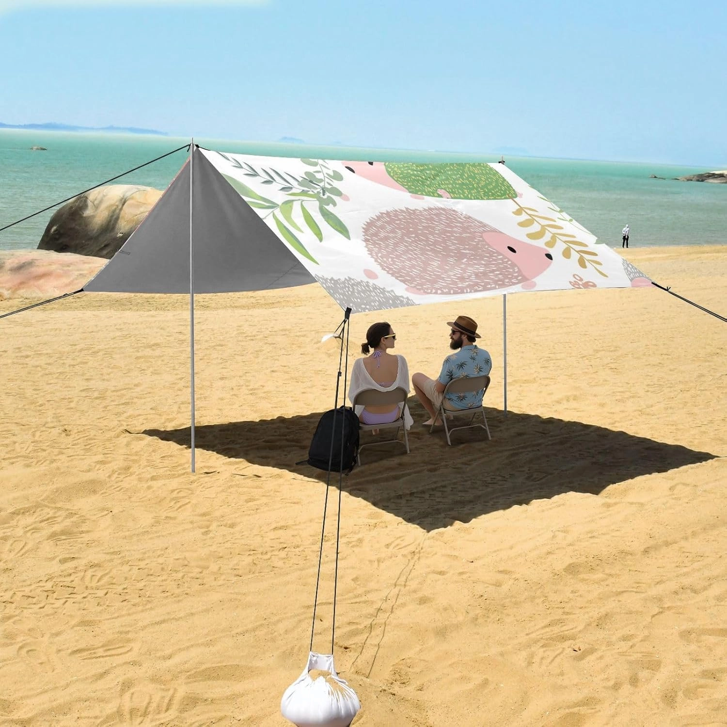 Beach Tent Canopy Outdoor Sun Shade Patio 9.2 × 10.5 FT Funny Camping Sun Shelter Cute Hedgehogs Soft Colors Sunshade with Anchor Poles Easy up