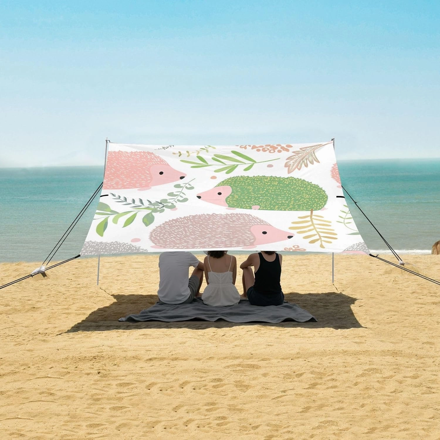 Beach Tent Canopy Outdoor Sun Shade Patio 9.2 × 10.5 FT Funny Camping Sun Shelter Cute Hedgehogs Soft Colors Sunshade with Anchor Poles Easy up