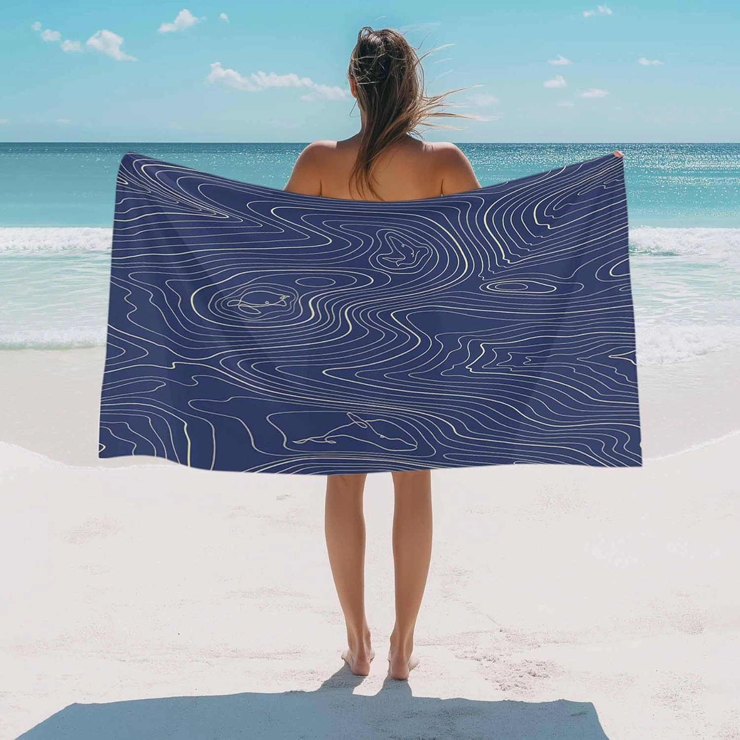Beach Towel 35" x 71" Abstract Style Purple Simple Line Mountain Range Quick Dry Sand Free Pool Towels Soft & Absorbent Compact Towels Beach Accessories for Travel Bathroom Swimming Pool