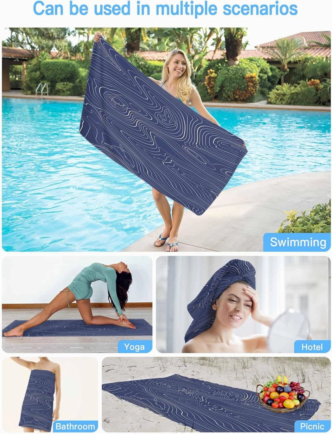 Beach Towel 35" x 71" Abstract Style Purple Simple Line Mountain Range Quick Dry Sand Free Pool Towels Soft & Absorbent Compact Towels Beach Accessories for Travel Bathroom Swimming Pool