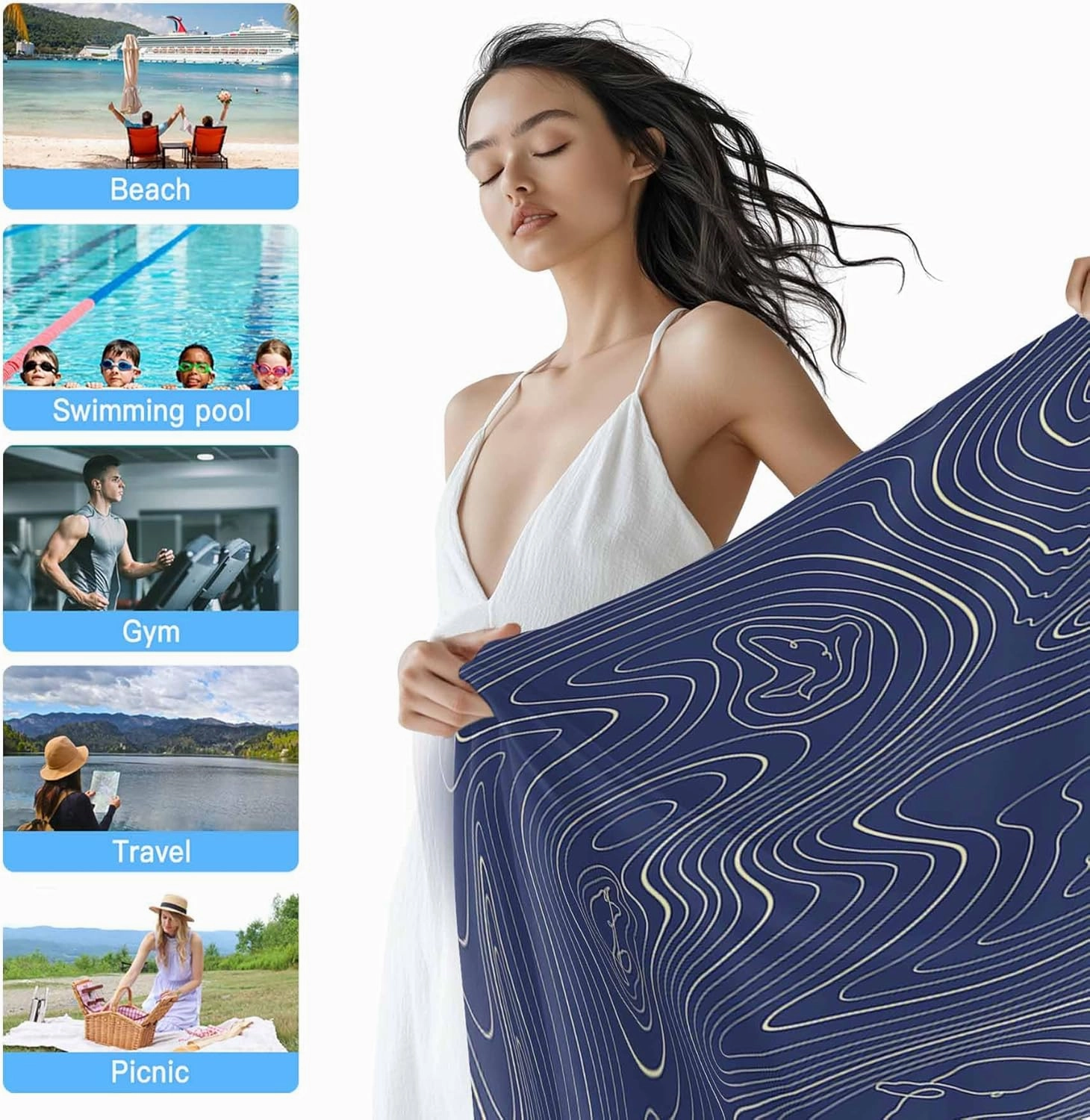 Beach Towel 35" x 71" Abstract Style Purple Simple Line Mountain Range Quick Dry Sand Free Pool Towels Soft & Absorbent Compact Towels Beach Accessories for Travel Bathroom Swimming Pool