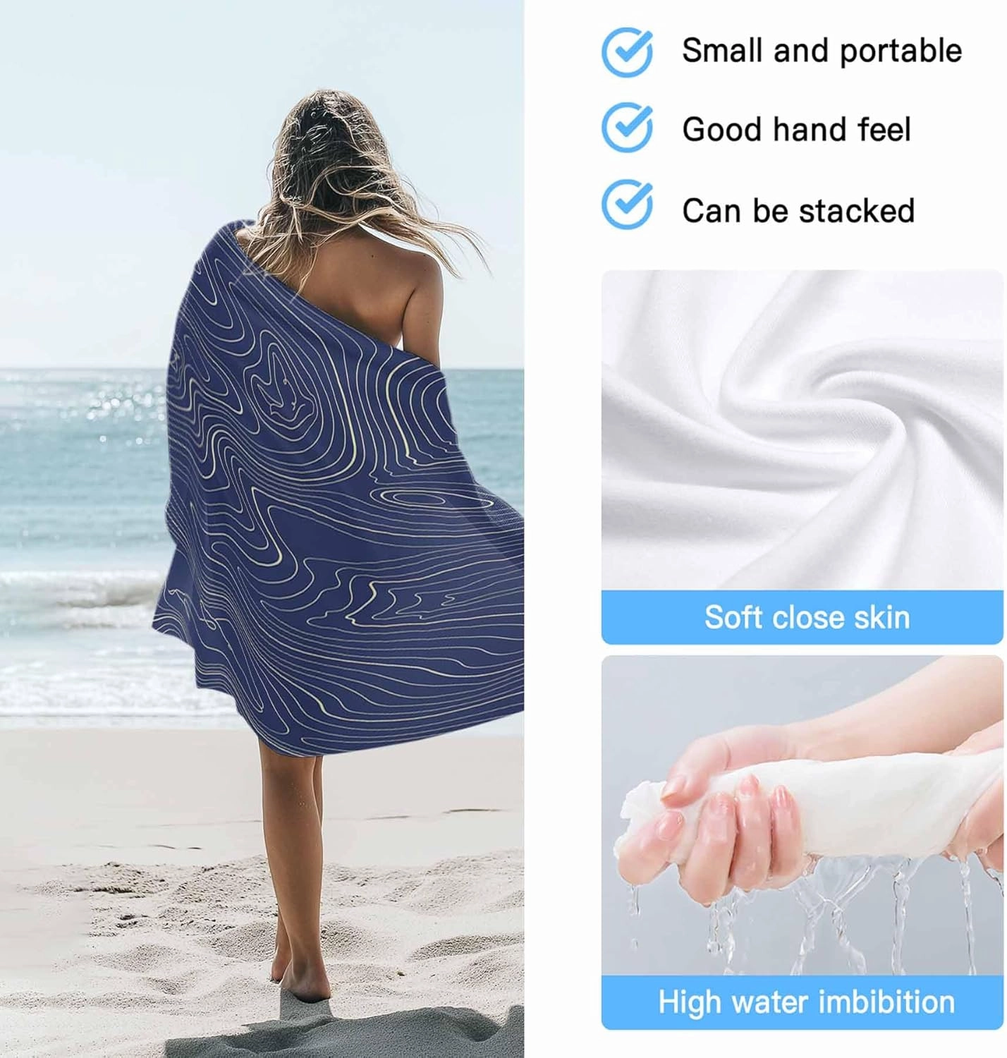 Beach Towel 35" x 71" Abstract Style Purple Simple Line Mountain Range Quick Dry Sand Free Pool Towels Soft & Absorbent Compact Towels Beach Accessories for Travel Bathroom Swimming Pool