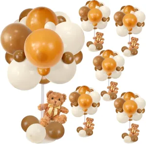 Bear Table Centerpieces for Baby Shower - Set of 6 Bear Balloon Baby Shower Decorations Include Stuffed Bears Balloons Kit with Stand Table Decor for Boy Girl Baby Shower Gender Reveal(Brown)