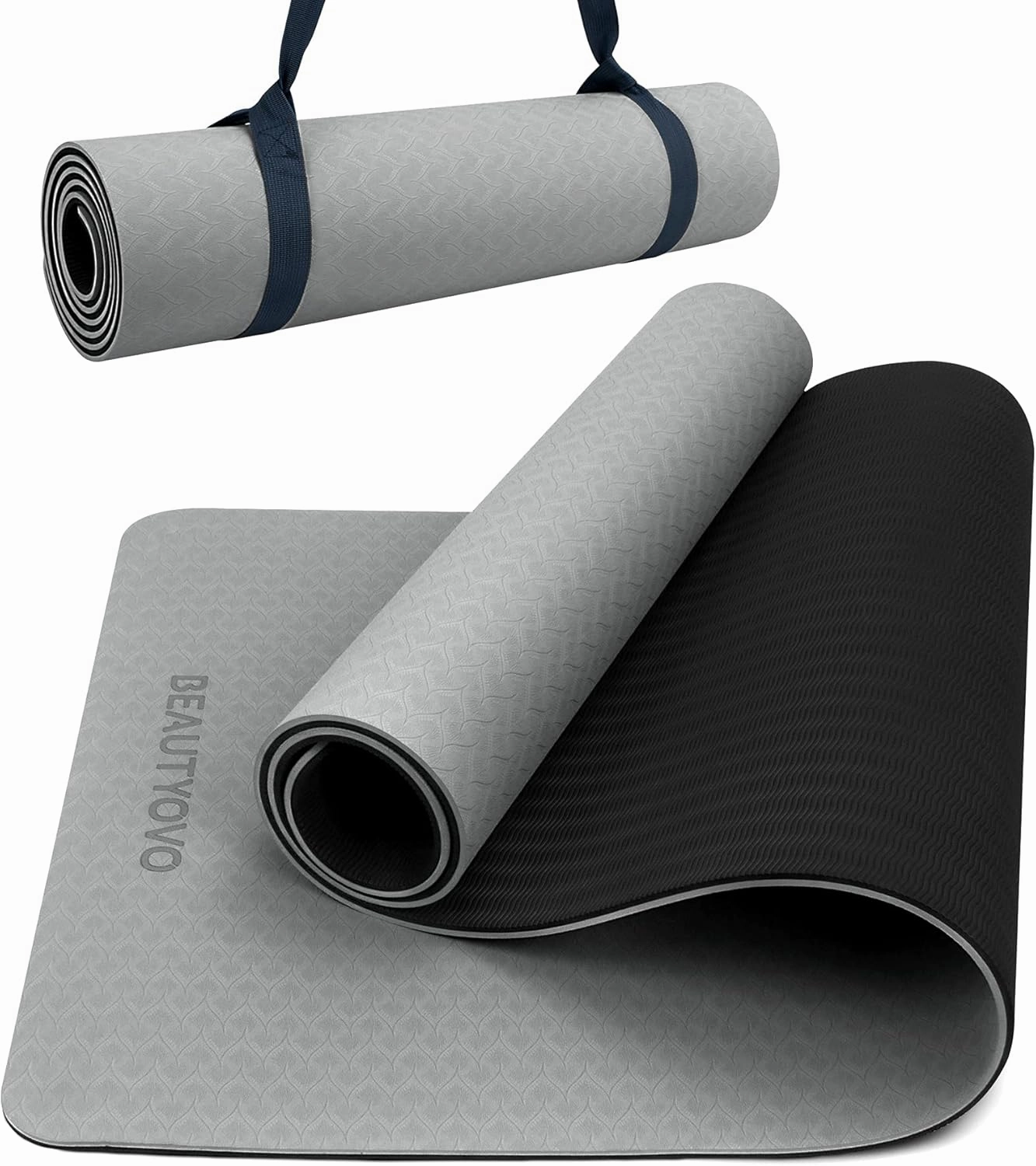 BEAUTYOVO Yoga Mat with Strap, 1/3 Inch Extra Thick Yoga Mat Double-sided Non Slip, Professional TPE Yoga Mats for Women Men, Workout Mat for Yoga, Pilates and Floor Exercises