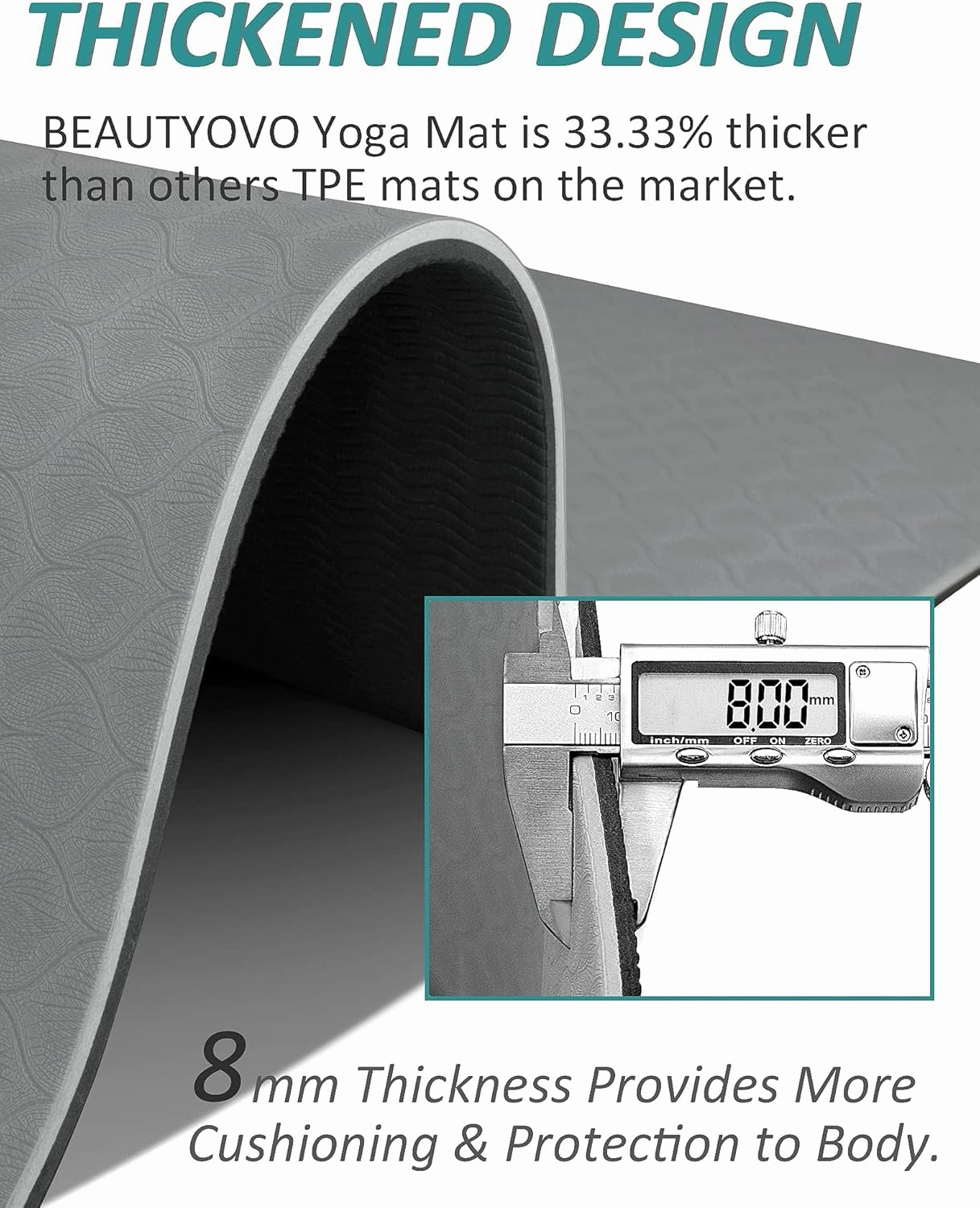 BEAUTYOVO Yoga Mat with Strap, 1/3 Inch Extra Thick Yoga Mat Double-sided Non Slip, Professional TPE Yoga Mats for Women Men, Workout Mat for Yoga, Pilates and Floor Exercises