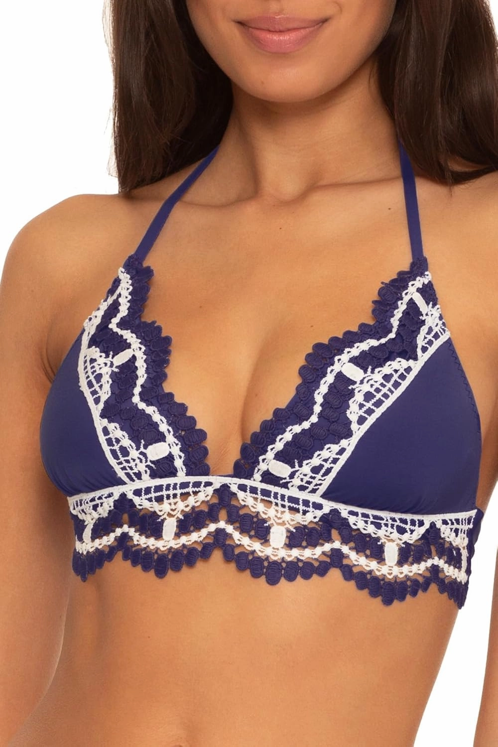 BECCA Women's Delilah Crochet Halter Bikini Top, Adjustable, Tie Back, Swimwear Separates