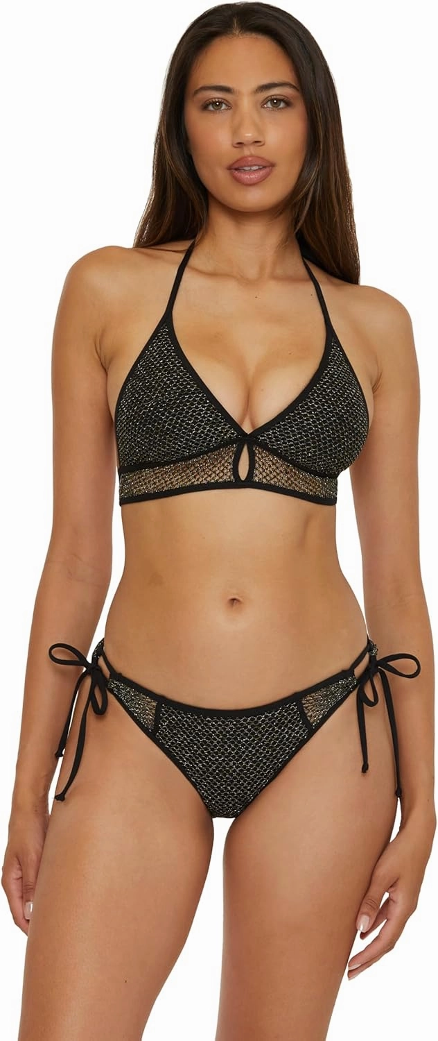 BECCA Women's Network Halter Bikini Top, Adjustable, Tie Back, Swimwear Separates