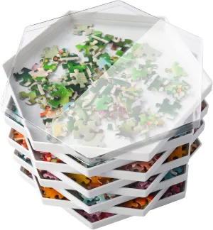 Becko US Stackable Puzzle Sorting Trays Jigsaw Puzzle Sorters with Lid Puzzle Accessory for Puzzles Up to 1500 Pieces, 8 Hexagonal Trays (White)
