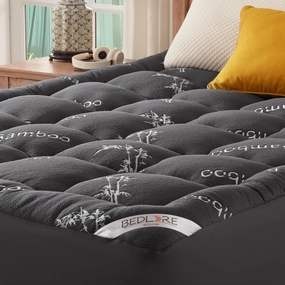 BEDLORE King Mattress Topper Viscose Derived from Bamboo, Thick Pillow Top Mattress Pad with Stretchable Pockets for 6"-18" Mattress, Soft Breathable Mattress Topper for Back Pain Relief(Dark Gray)