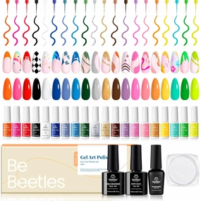 Beetles Gel Liner Nail Art Polish Set Pastel Gel Nail White Gold Red Glitter Neon French Tip Nails Polish Paint Swirl Built Thin Brush in Bottle Soak off Uv Lamp Nails Art Kit Gifts for Women