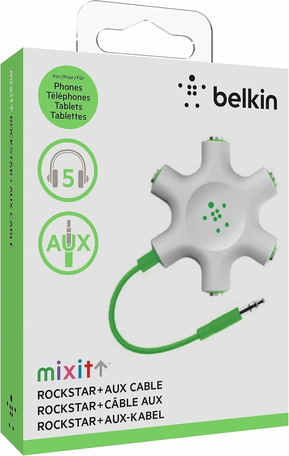 Belkin Rockstar 5-Jack Multi Headphone Audio Splitter (Light Green) - Headphone Splitter Designed To Connect Up To 5 Devices For Classrooms, Audio Mixing & Shared Experiences - For iPhone, iPad & More