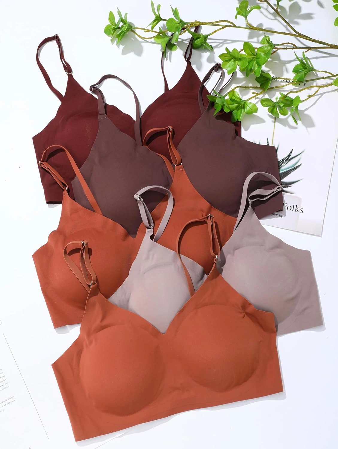 Bencailor 6 Pcs V Neck Bralettes Padded Seamless Bra for Women Wireless Cami Sports with Adjustable Straps