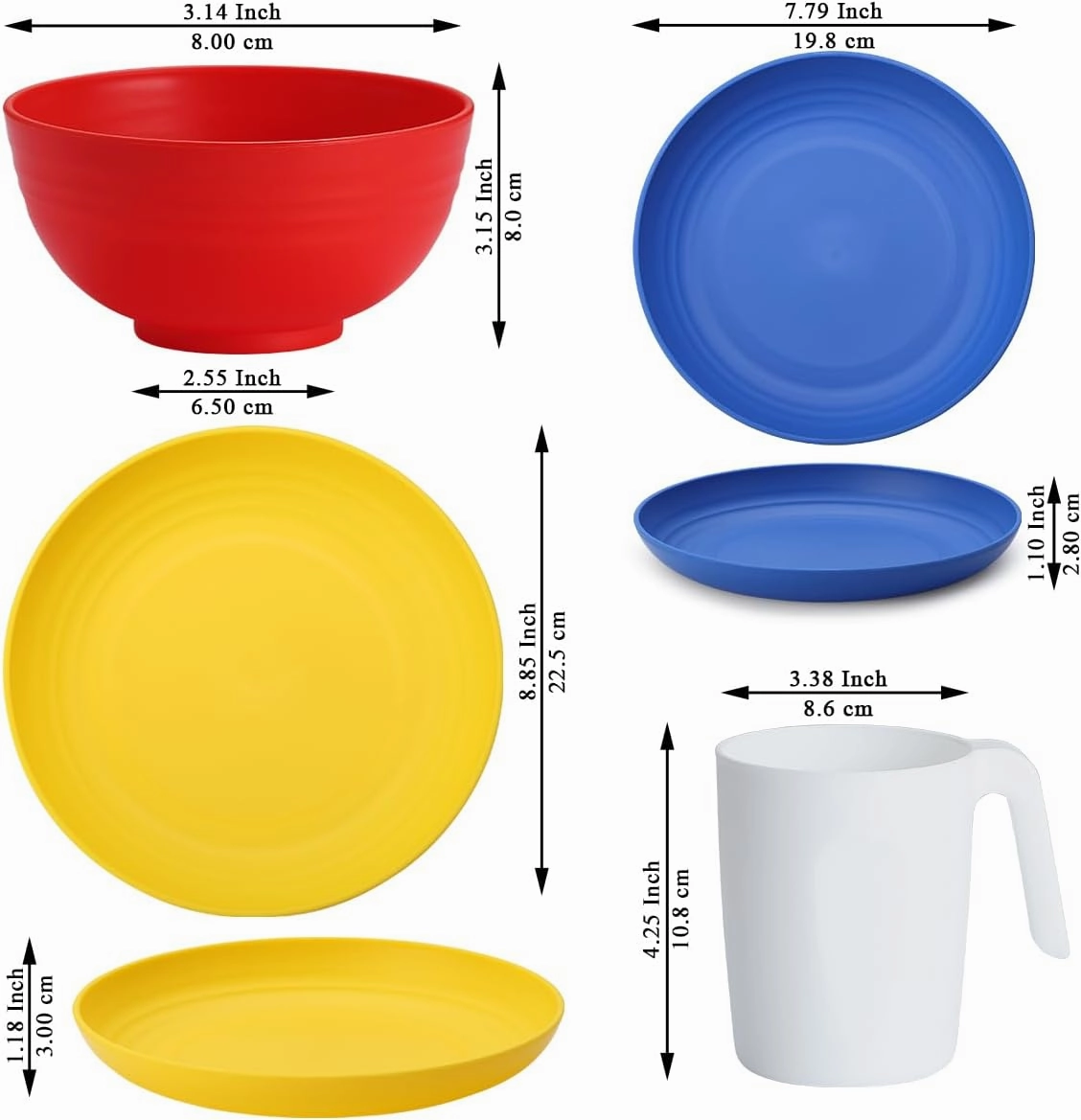 Berglander Plastic Dinnerware Sets 24pcs Service for 6, Reusable Plates and Bowls Sets, Dish Set Include Dinner Plates, Dessert Plate, Cereal Bowls, Cups for Home, Garden, Picnic, Camping