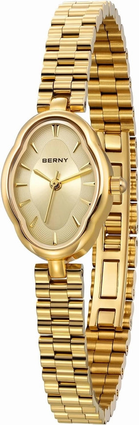 BERNY Gold Watches for Women Dainty Ladies Quartz Watch Vintage Copper Mirrors Shape Japanese Quartz Movement 3ATM Waterproof Fashion Female Wrist Watch Luxury Birthday Gifts