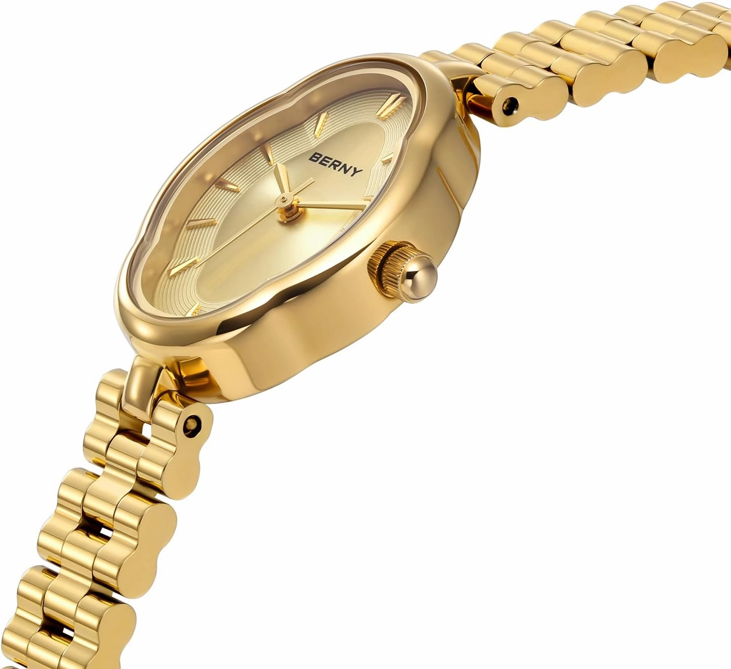 BERNY Gold Watches for Women Dainty Ladies Quartz Watch Vintage Copper Mirrors Shape Japanese Quartz Movement 3ATM Waterproof Fashion Female Wrist Watch Luxury Birthday Gifts