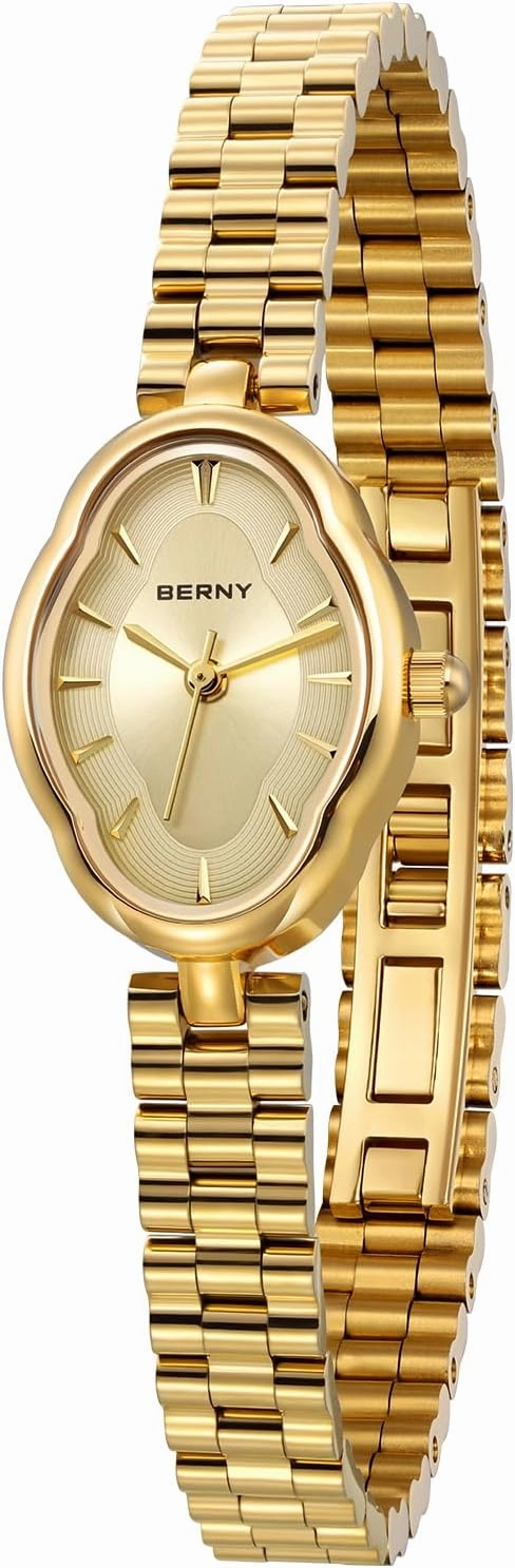 BERNY Gold Watches for Women Dainty Ladies Quartz Watch Vintage Copper Mirrors Shape Japanese Quartz Movement 3ATM Waterproof Fashion Female Wrist Watch Luxury Birthday Gifts