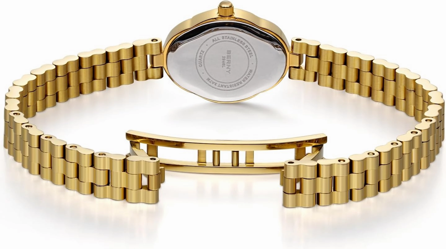 BERNY Gold Watches for Women Dainty Ladies Quartz Watch Vintage Copper Mirrors Shape Japanese Quartz Movement 3ATM Waterproof Fashion Female Wrist Watch Luxury Birthday Gifts