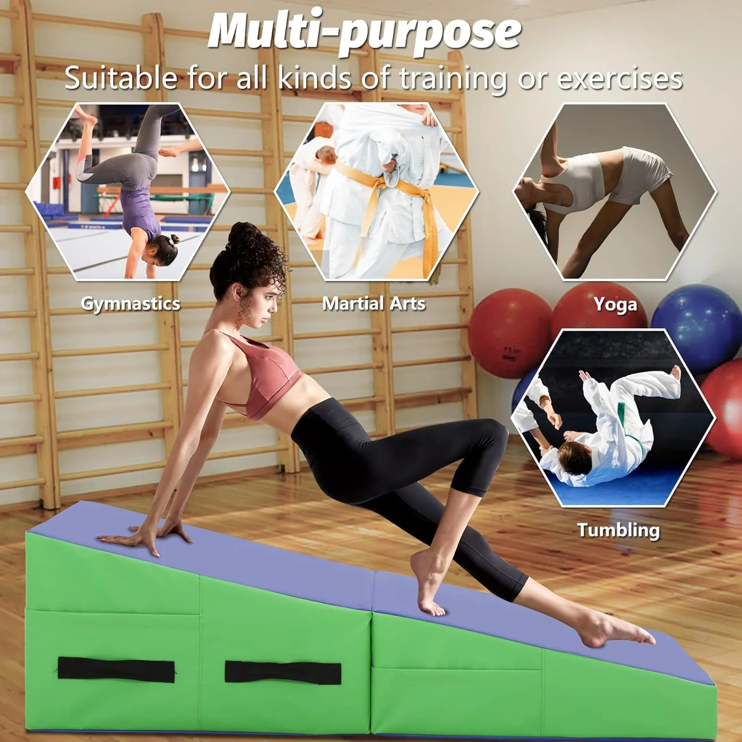BestMassage Gymnastics Mat Incline Mat Tumbling Mat Folding Gymnastic Tumbling Mat Indoor/Outdoor Exercise Mat Home Gym Yoga Mat with Handle