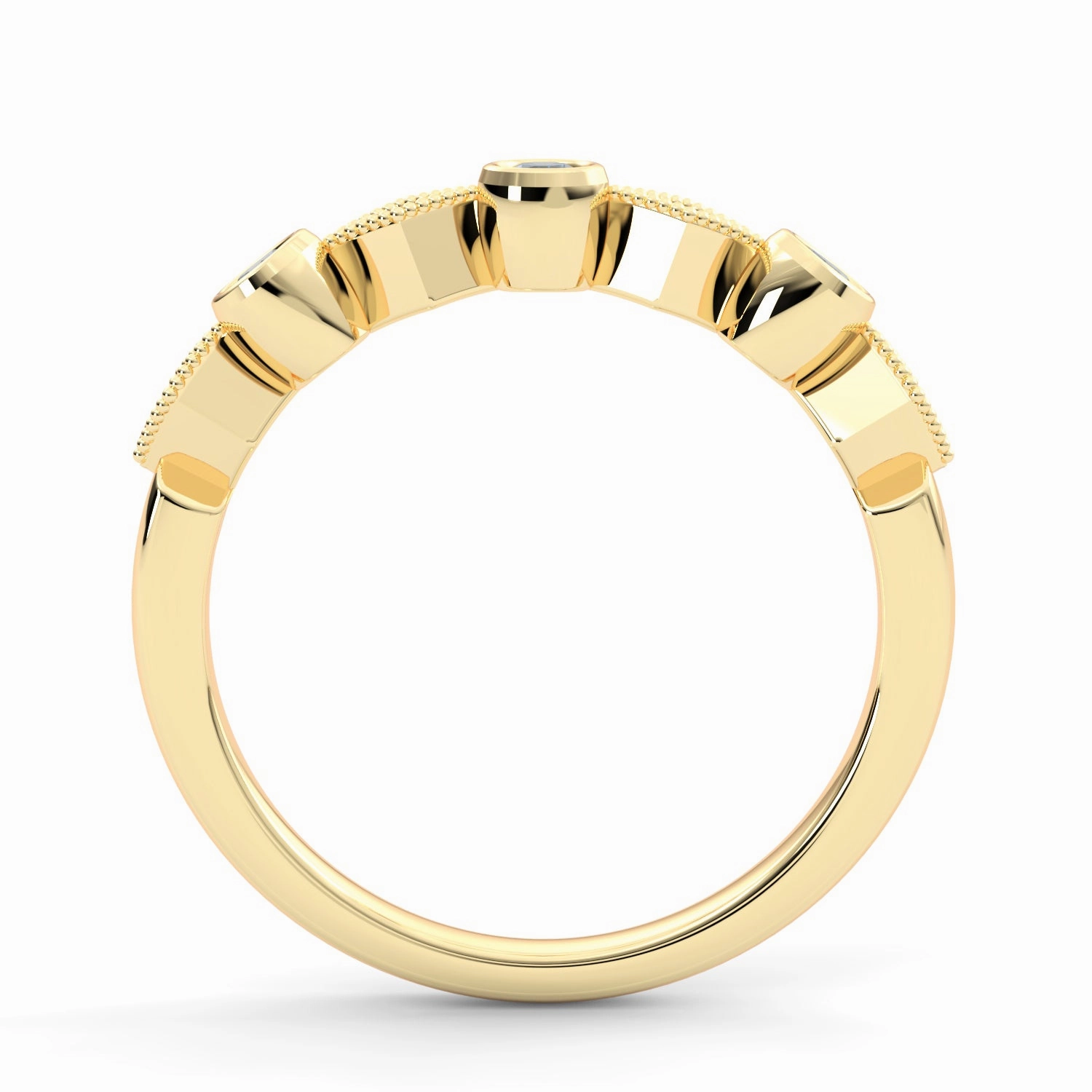 Bezel Set Round Sapphire and Kite Set Diamond Stackable Wedding Band