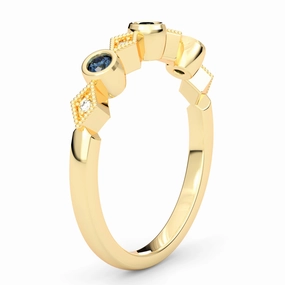Bezel Set Round Sapphire and Kite Set Diamond Stackable Wedding Band