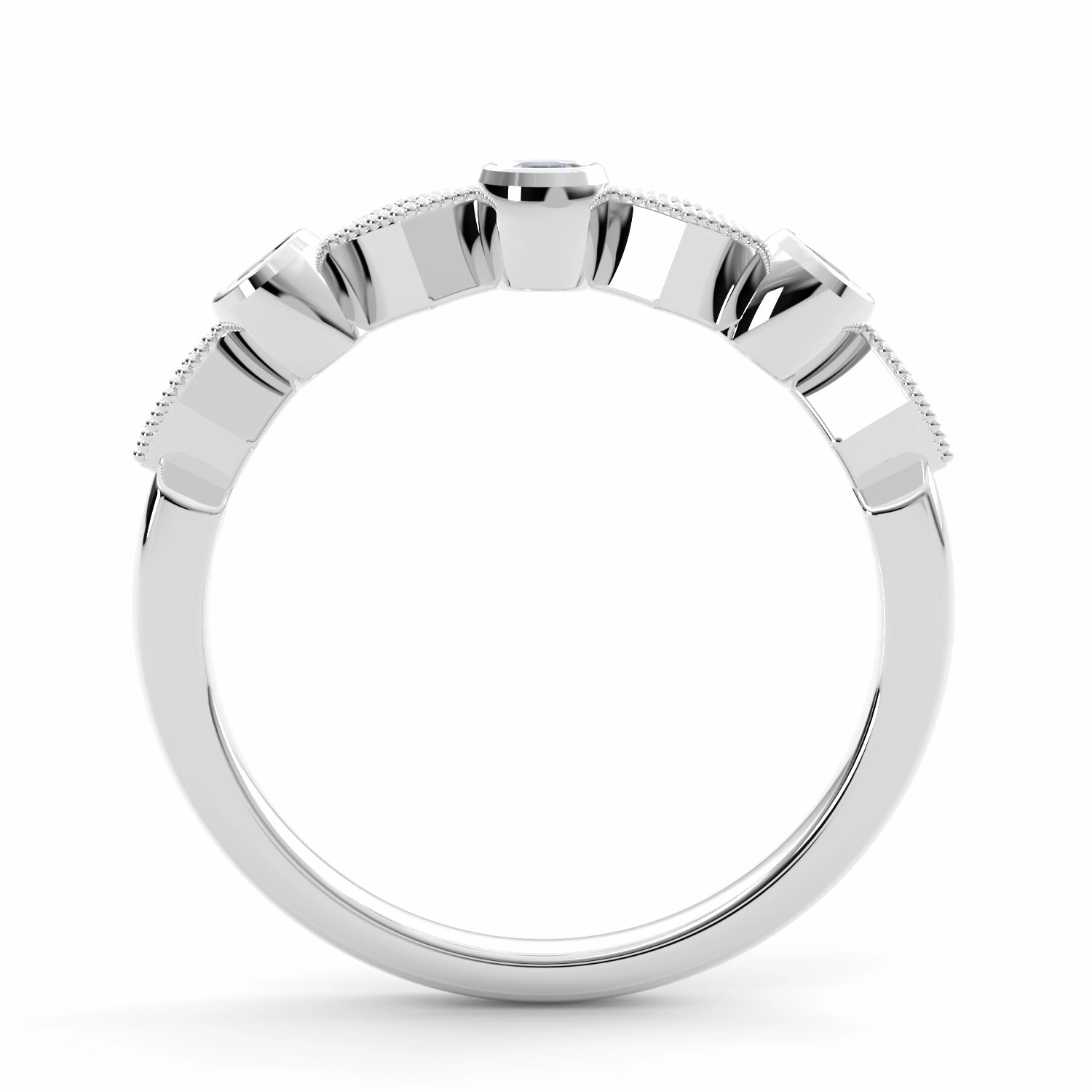 Bezel Set Round Sapphire and Kite Set Diamond Stackable Wedding Band