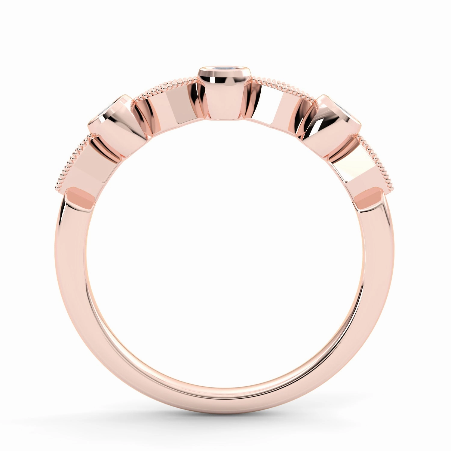 Bezel Set Round Sapphire and Kite Set Diamond Stackable Wedding Band