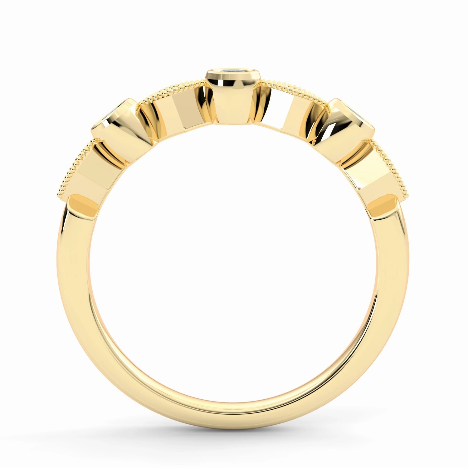 Bezel Set Round Sapphire and Kite Set Diamond Stackable Wedding Band