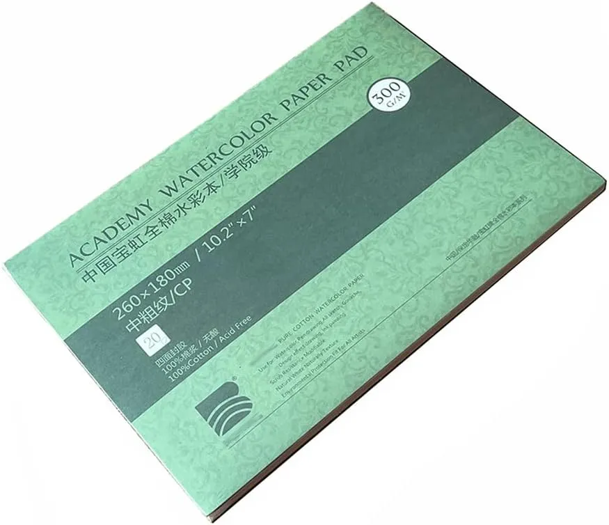 BHPAI Cotton Watercolor Paper pad Block, Textured Surface Watercolor Paper, 140lb/300gsm, 20 Sheets for Painting & Drawing, Acid-Free Art Paper (Cold Press（Medium-coarse）, 16k（7in*10.2in）)