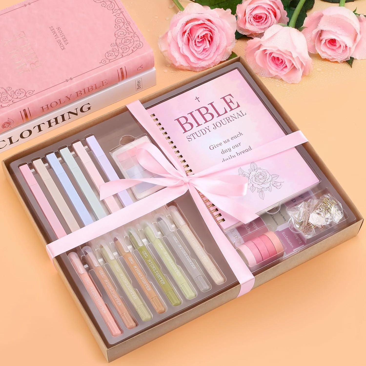 Bible Journaling Kit,Study Bible Journal Bible Highlighters and Pens No Bleed,Bible Study Supplies Study Bible for Women,Special Pencil Case with Bible Tabs,Bible Accessories Christian Gifts for Women