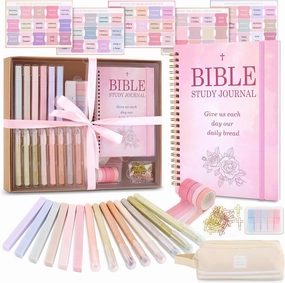Bible Journaling Kit,Study Bible Journal Bible Highlighters and Pens No Bleed,Bible Study Supplies Study Bible for Women,Special Pencil Case with Bible Tabs,Bible Accessories Christian Gifts for Women