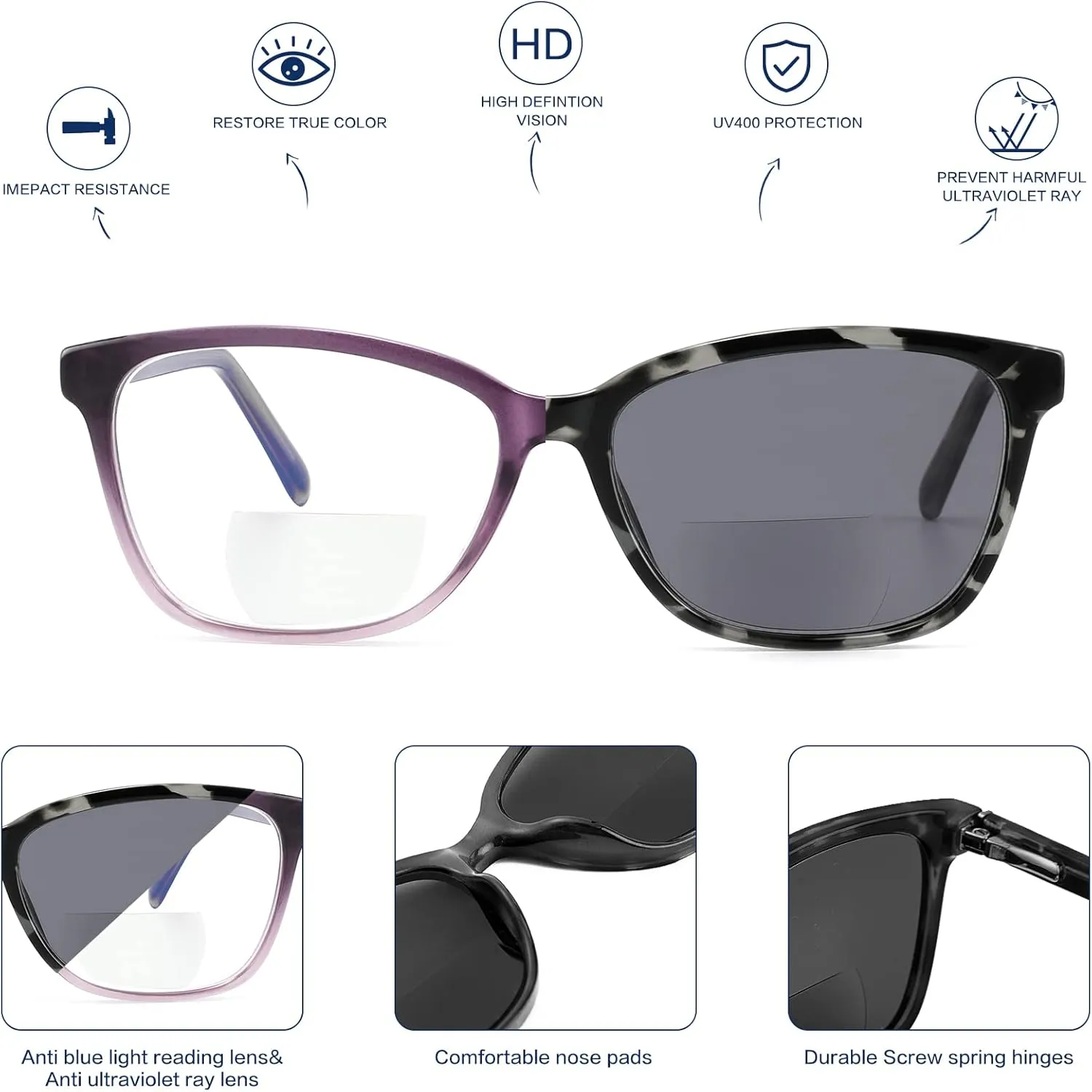 Bifocal Reading Glasses Women Blue Light Computer Readers Clear Top Cat Eye Frame Stylish Fashion Ladies Eyeglass