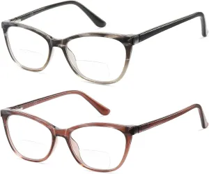 Bifocal Reading Glasses Women Cat Eye Blue Light Blocking Computer Reader Clear Top No Line Transition Ladies Eyewear