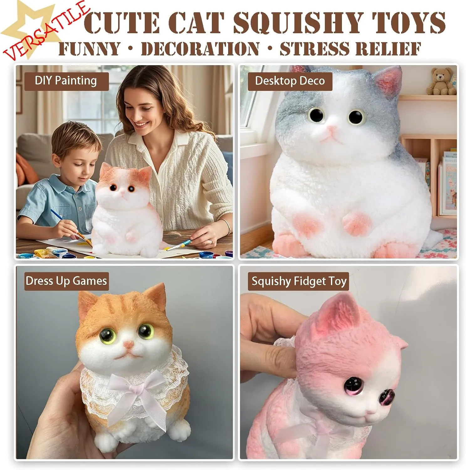 Big taba Squishy Cat, Handmade Squishy Cat for Adult/Kids, Stress Relief, Cute & Soft Cat Design, Perfect Squeeze Toys Gift for Relaxation and Fun - Dress Up Your Own Squishies Cat(Siamese)