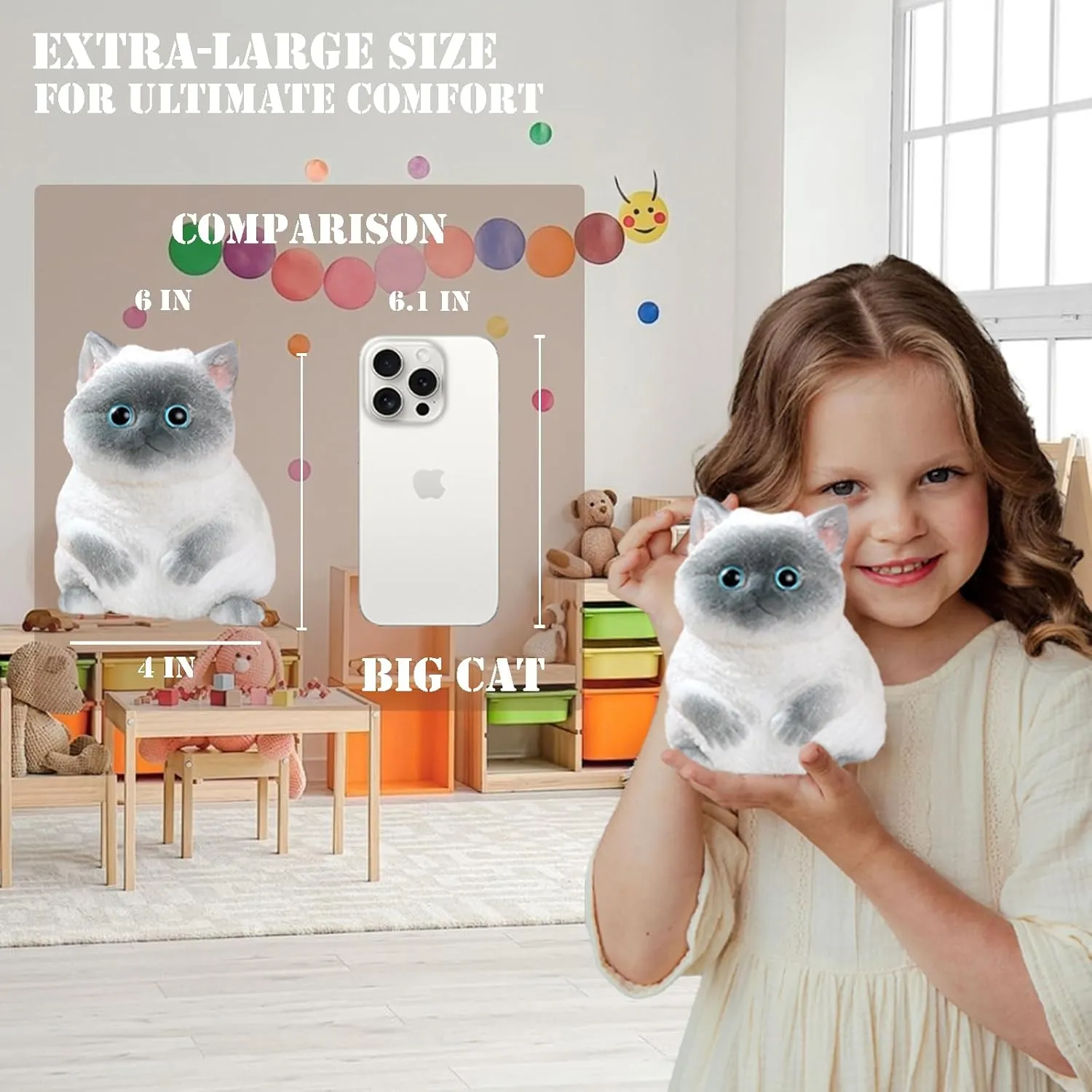 Big taba Squishy Cat, Handmade Squishy Cat for Adult/Kids, Stress Relief, Cute & Soft Cat Design, Perfect Squeeze Toys Gift for Relaxation and Fun - Dress Up Your Own Squishies Cat(Siamese)