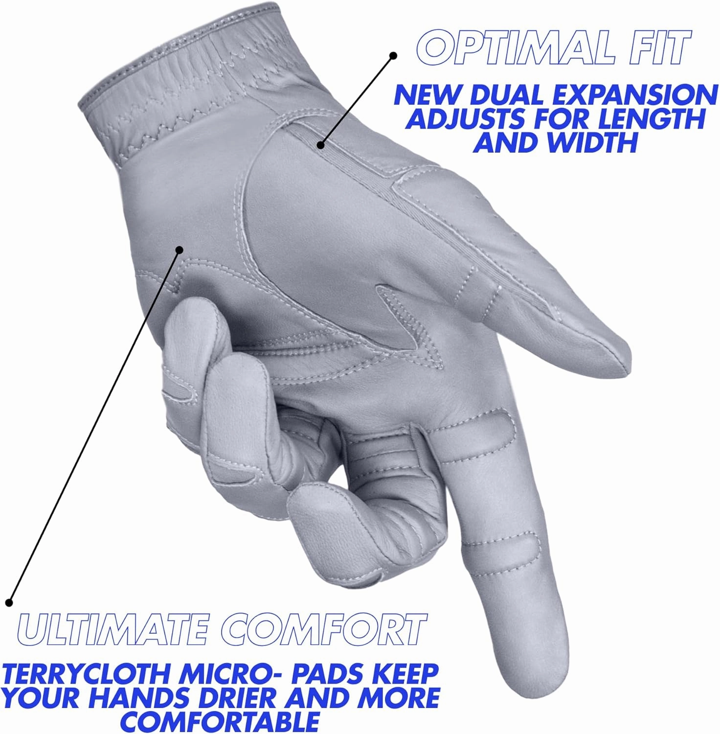 Bionic Men's StableGrip 2.0 Grey Golf Glove - Made from Premium Cabretta Leather