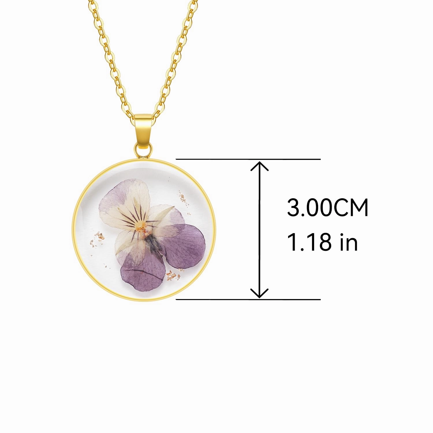 Birth Flower Necklaces For Women - Violet February Month Flower Necklace - Handmade Pressed Flower Necklace - Unique Holiday Gift - Gold 18"