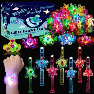 Birthday Party Favors for Kids 4-8 Goodie Bag Stuffers,24 Pack Light Up Spinner Bracelets for Pinata Fillers Prize Treasure Box Classroom Glow in The Dark Party Supplies Return Gifts